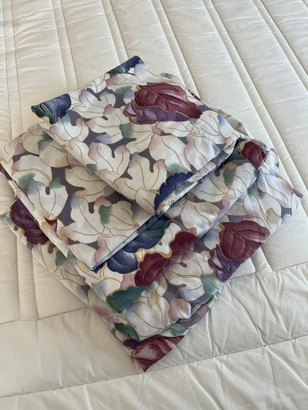 VTG Springs 4pc Queen Bed Sheet Set Floral Flat Fitted & Pillowcases Purple Leaf